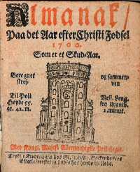 Den julianske udgave som blev trukket tilbage. Læg mærke til at Chr. d. IV's navnetræk på Rundetaarn er erstattet med Chr. d. V's som døde i 1699.